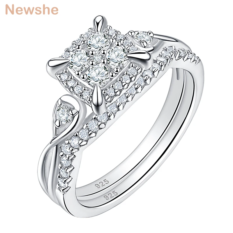 Newshe Engagement Wedding Ring Sets for Women Halo Round Cz 925 Sterling Silver 