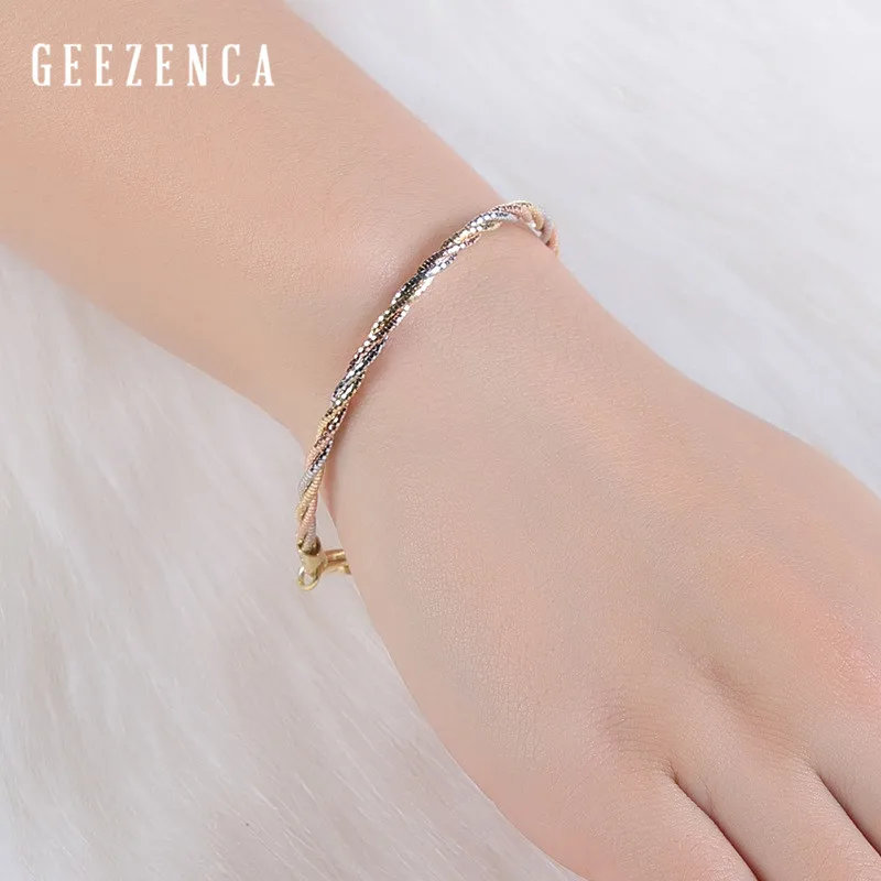 Italian 925 Sterling Silver Three Color 3 Threads Woven