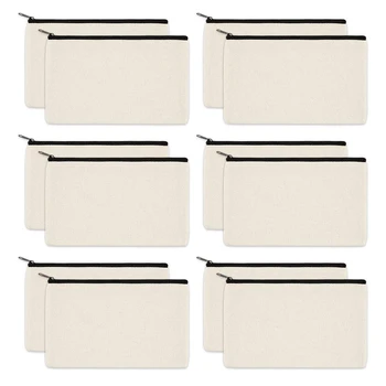

12 Pack Canvas Zipper Bags, Blank DIY Craft Pouches for Travel Cosmetic Makeup Bags, Pencil Case, Party Gift Bags, Coin Cash Pur