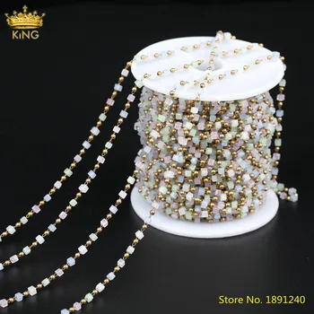 

5Meters Sale,2mm Rainbow Tiny Glass Cube Beads Rosary Chains,Plated Bronze Wire Wrapped Glass Cube Beads Chains DIY Necklace