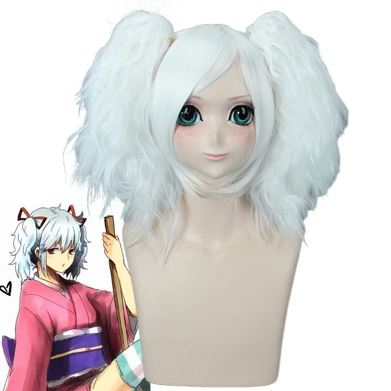 

Gintama Sakata Gintoki Women Two Ponytails White Wig Cosplay Costume Female Heat Resistant Synthetic Hair Party Wigs