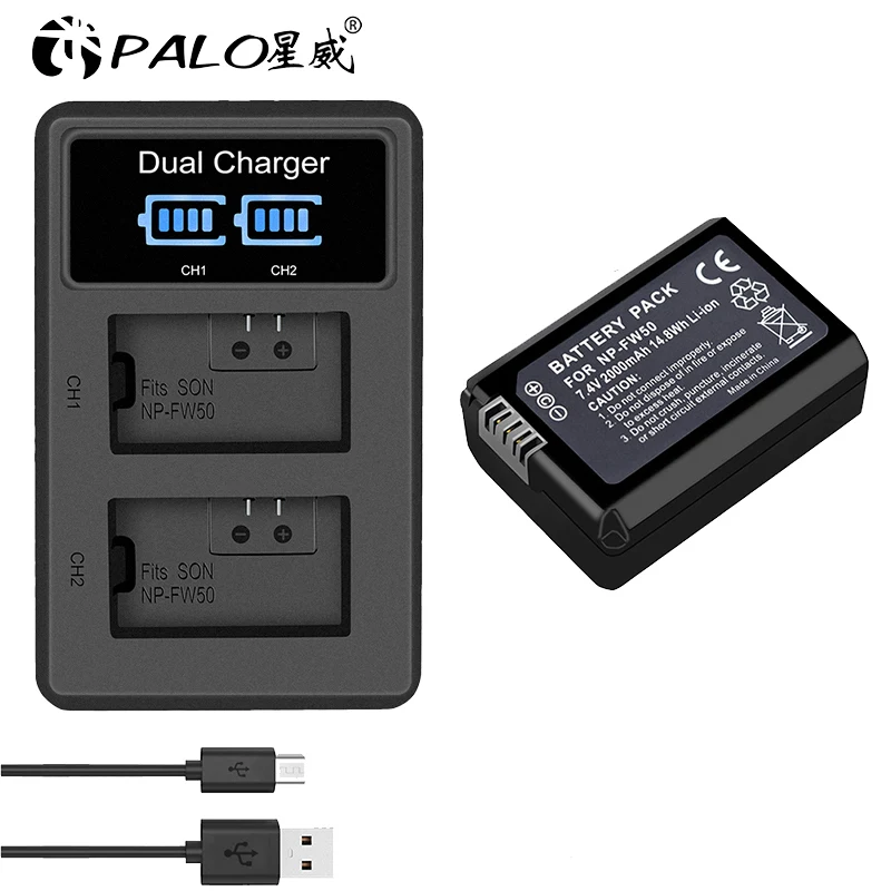 2 шт 2000mAh NP-FW50 NP FW50 батареи для камеры+ lcd двойное USB зарядное устройство для sony Alpha A6500 A6300 A6000 A5000 A3000 Nex-3 a7r - Цвет: 1pcs and charger