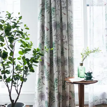 

American Tropical Curtains for Living Room Green blue Leaves Tulle Bedroom Cortinas sheer curtain Window Treatments