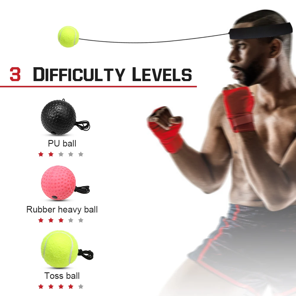 Boxing Reflex Ball Set 3 Level Punching Training Balls with Silicone Fitness Headband Force Hand Eye Training Set Stress Gym