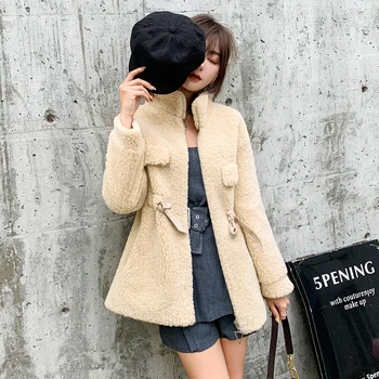 

women Granular cashmere wool coat loose zipper jacket 19 autumn and winter drawstring fur alpaca cashmere sheep shearing shirt