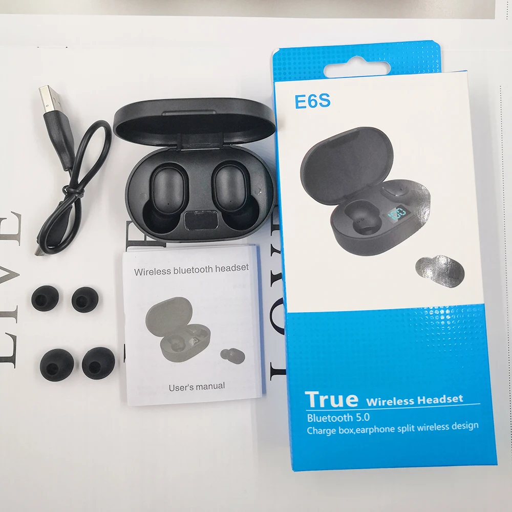E6s беспроводные bluetooth наушники светодиодный дисплей наушники стерео зарядная коробка шумоподавление управление для Redmi Airdots гарнитуры