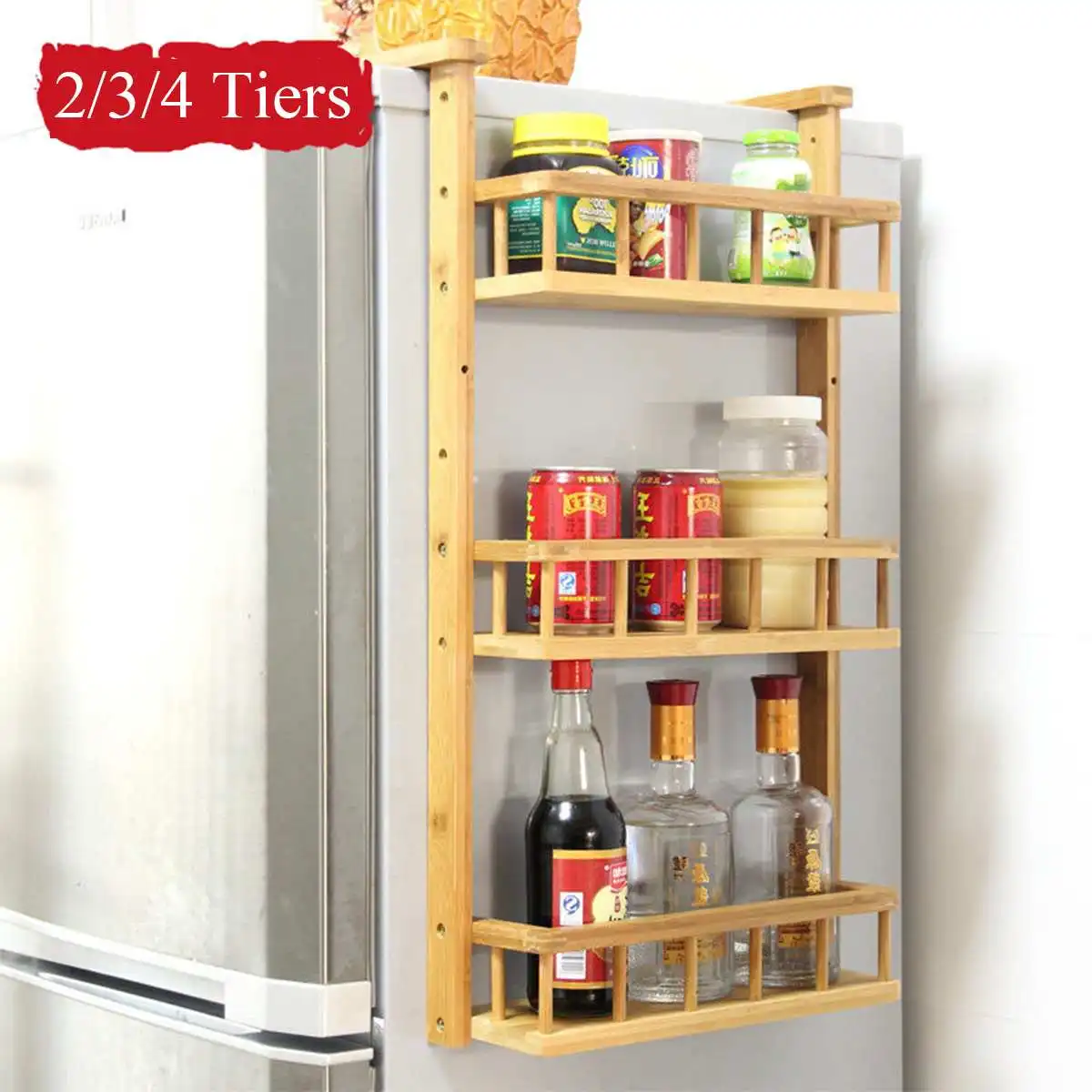 

Hot Multi-Layer Bamboo Adjustable Refrigerator Shelf Fridge Side Rack Sidewall Holder Kitchen Supplies Organizer Side Hanging Ra