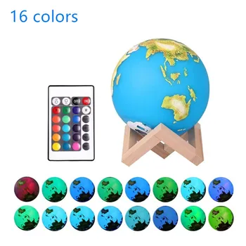 

Led lamp 3d painted printing earth pat touch Colorful Moon night light 16 color remote control creative desk room USB Home Decor