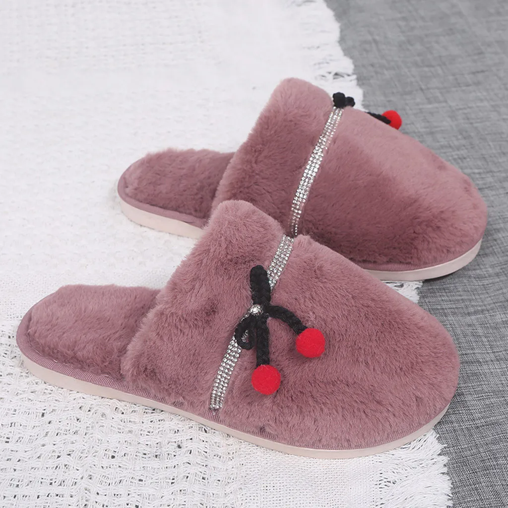 

Fashion Women Round Toe Winter Slippers Lady Mixed Color Comfortable Floor Bedroom Indoor Warm Non-slip Winter House Slippers