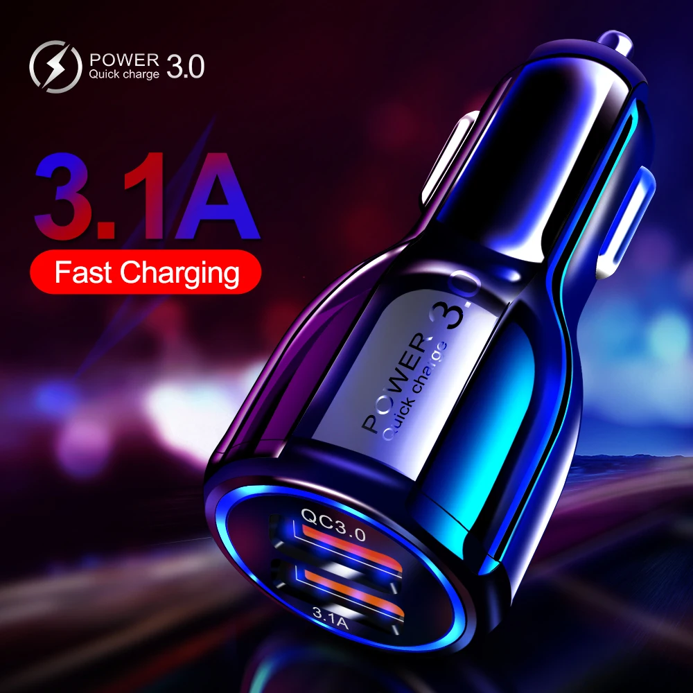 18W 3.1A Dual USB Car Charger for Phone Quick Charge 3.0 Fast USB Charger For Samsung iPhone Xiaomi Mobile Phone Charger in Car