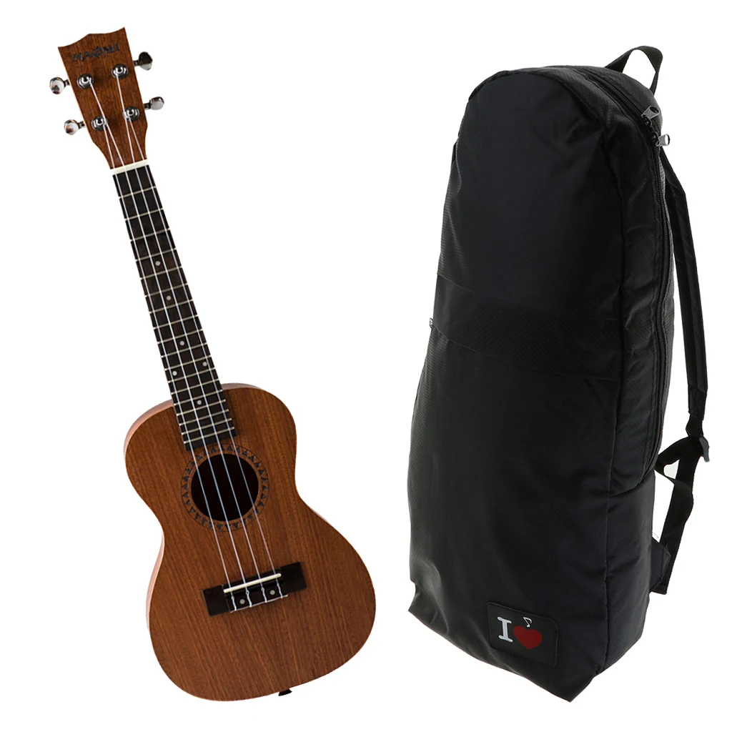 Деревянный Sapele Ukulele Гавайская гитара с черной водонепроницаемой сумкой чехол рюкзак