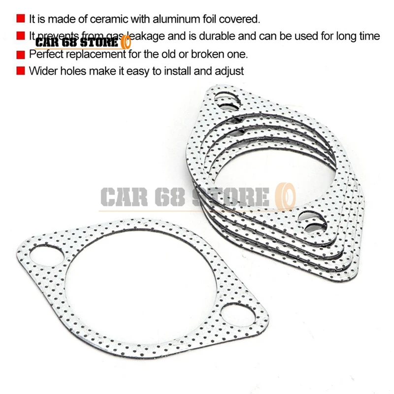 Car Exhaust Flange Gasket 5Pcs/Set 3 Inch Ceramic Exhaust Pipe Metal Gasket With Reinforced Ring 3in 76mm Downpipe Auto Parts