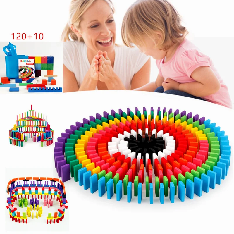

Montessori Dominos 120 Pcs Kids Wooden Puzzle Building Blocks Baby Educational Natural Couleur Game for Children Busy Board Toys