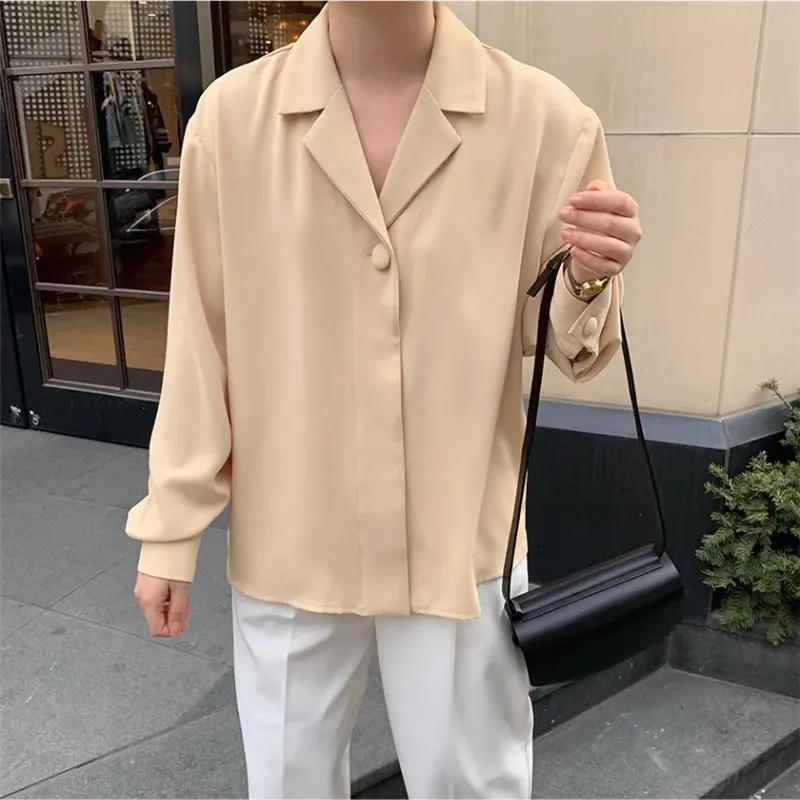 

Hzirip New High Quality Loose Fresh All-Match Single-Button Chic Solid Fashion Office Ladies Female Casual Full Sleeves Shirts