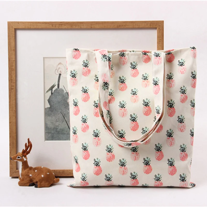 

Casual Double-sided Large Capacity Shopping Bag Eco-friendly Women Girls Fruit Pattern Reusable Shopping Tote Bag Beach Handbag