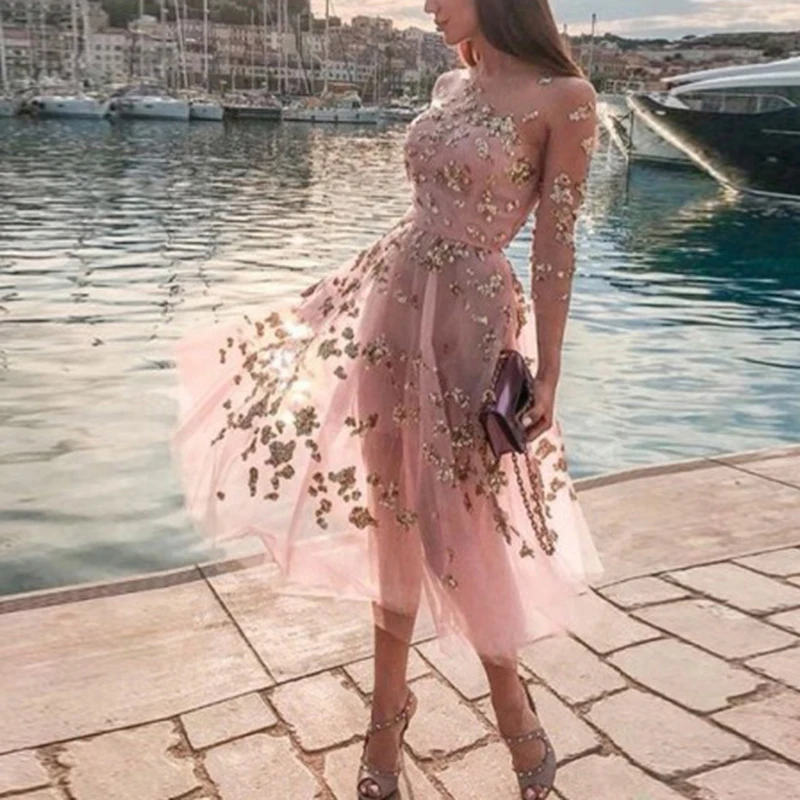 

Women Dress Ladies Wedding Summer Midi Cocktail Fashion Party Formal Lace Prom Long Sleeve