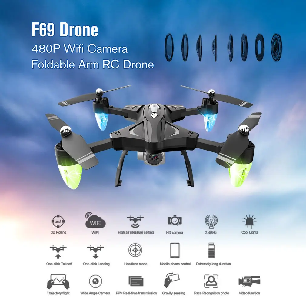 F69 Складная RC игрушка Дрон wifi FPV 1080 P/480 P широкоугольная HD камера удержание высоты Безголовый режим RC AirplaneModel с 2/3 батареей