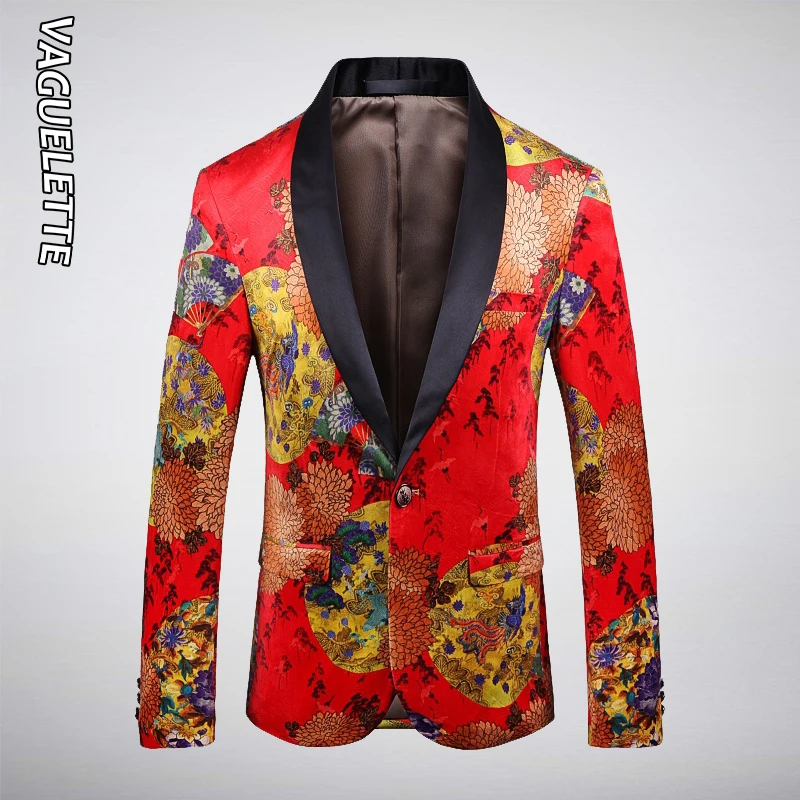 Vaguelette китайский стиль Slim Fit для мужчин Блейзер Masculino Осень Зима Повседневная куртка певец и ведущий сценическое шоу костюмы M-5XL