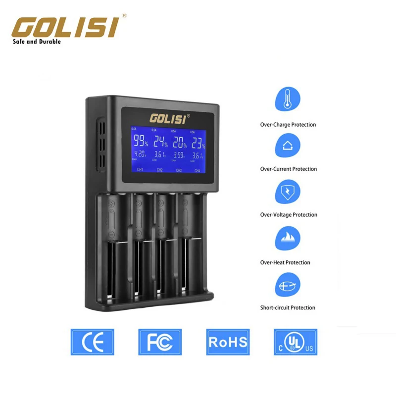 Оригинальное интеллектуальное зарядное устройство Golisi S4 с ЖК дисплеем быстрая