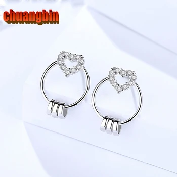 

Genuine S925 sterling silver light zircon Korean simple heart-shaped circle earrings ladies ear Studs micro-inlaid jewelry