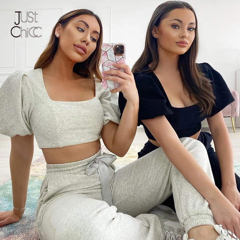 Однотонный повседневный комплект из двух предметов Justchicc короткий топ с
