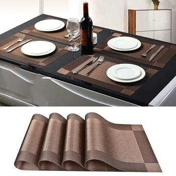 

ERMAKOVA 6-Pieces Placemats Heat-Resistant Place Mat Stain Resistant Anti-Skid Washable PVC Table Mats Woven Vinyl Placemat