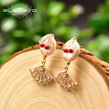 

GLSEEVO Original Design Doll Smiley Pendant Earrings Fresh Water Pearl Drop Dangle Earrings Gift Fine Jewelry Oorbellen GE0814