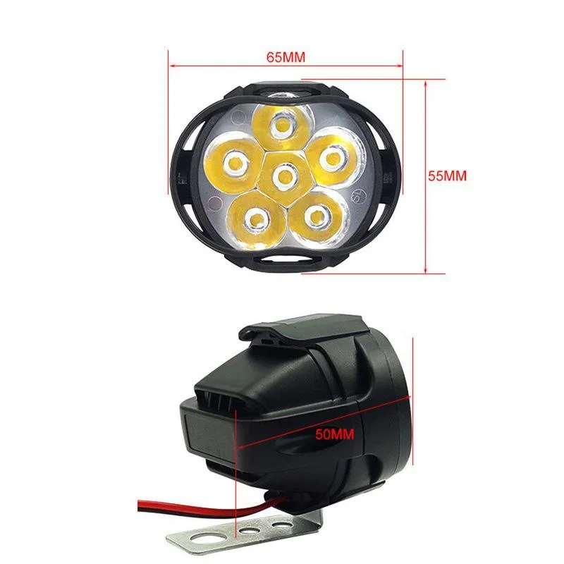 2pcs 6 LED Motorcycle Headlight SpotLights Auxiliary High Brightness Lamp Electric Vehicle Scooters Autocycle Modified Bulbs