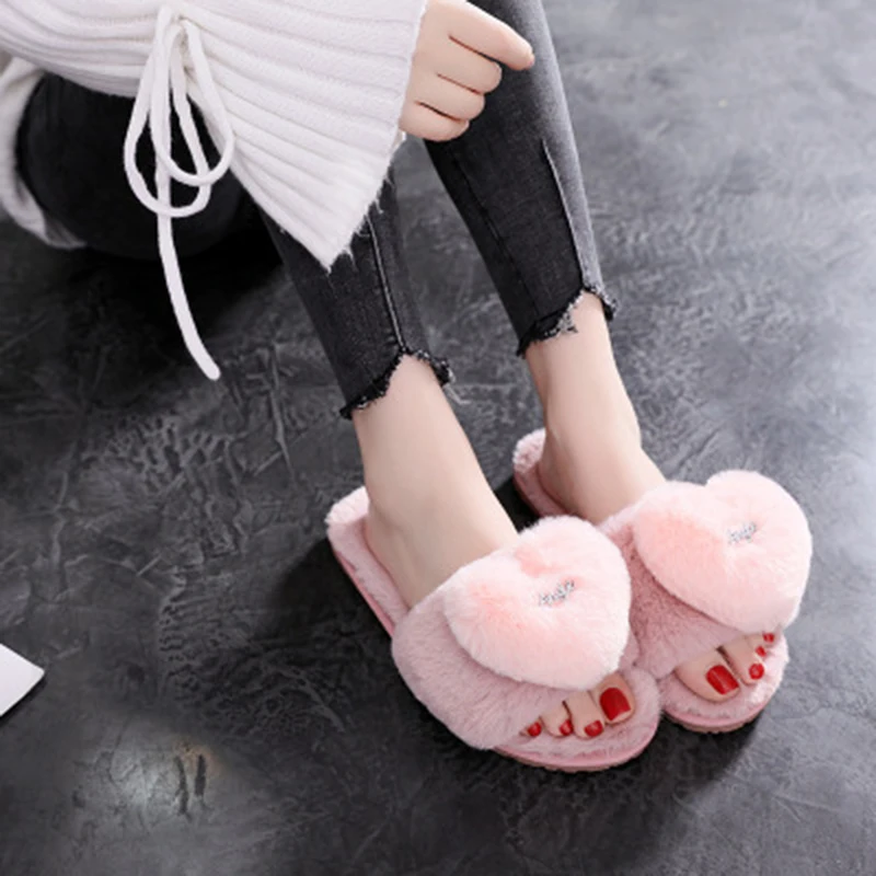 SWQZVT 2020 Women house slippers shoes open toe bedroom floor slippers for women love non-slip pink indoor winter shoes ladies (2)