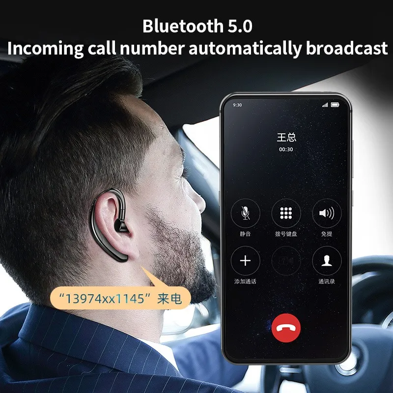 New Wireless Bluetooth Earphone Business Headsets with Mic Handsfree call Ear hook Earphones For iPhone Android IOS