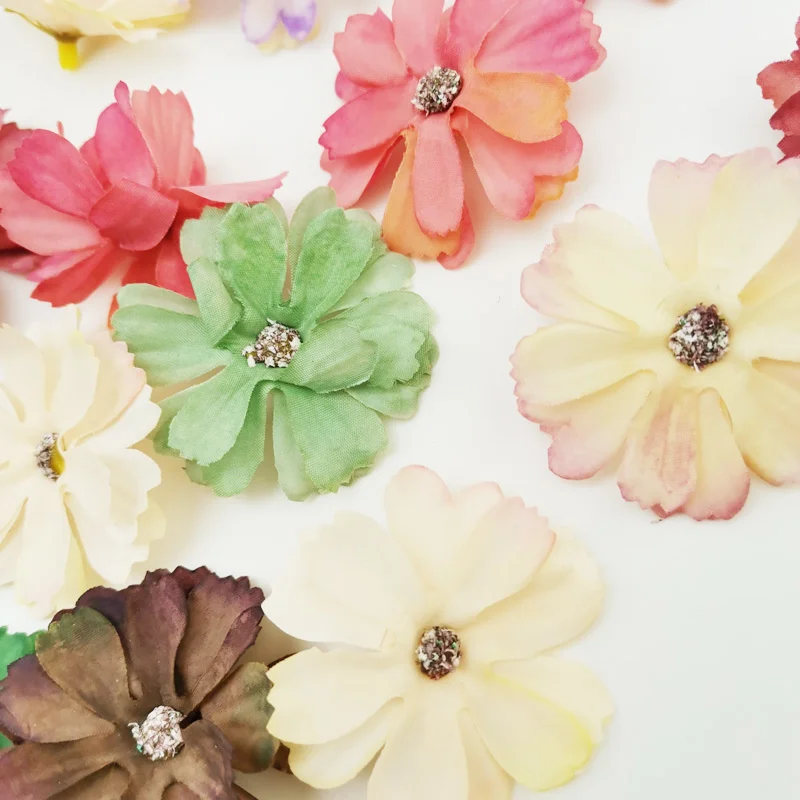 (50pcs/pack) 50mm Width Colourful Artificial Flowers Wedding Decoration Handmade DIY Wreath Gift Box Packaging Decoration