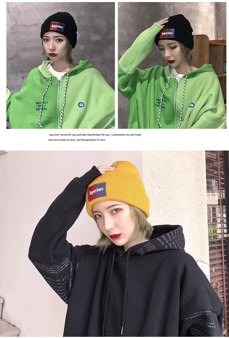 Модные толстые теплые вязанные шапочки Skullies с буквенным принтом, женские зимние шапки, шапки для девочек, женские вязаные шапочки, уличная шляпа панка