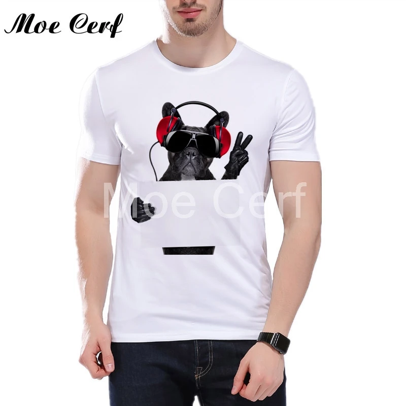 New dj dog fawn french bulldog Fashion Mens T Shirt Casual Tee Shirt Homme tops tee Clothing Hipster Brand Trend Men Tops L16-3