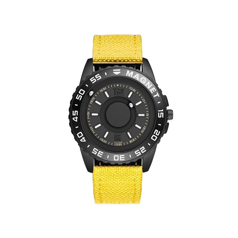 Black Yellow Canvas EUTOUR часы для женщин и мужчин, кварцевые часы с магнитным шариком, парные часы со стальным холщовым кожаным ремешком, унисекс, инновационные наручные часы - Цвет: Black Yellow Canvas