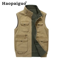 S-8XL размера плюс хлопок летние тактические рыболовные куртки мужские двухсторонние куртки сафари Мульти Карманы Путешествия без рукавов куртки