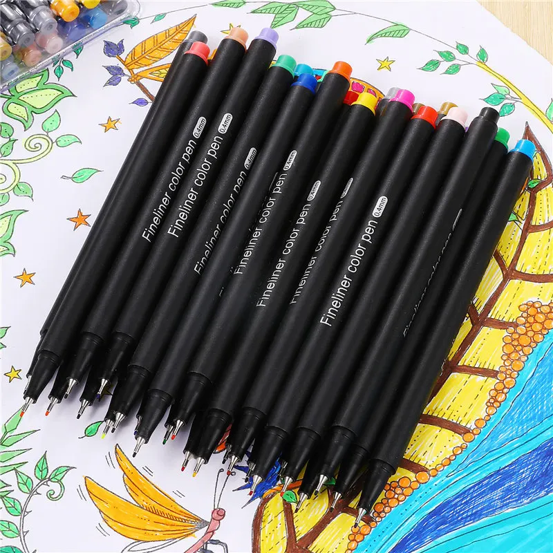 파인라이너 컬러 펜 세트, 캘리그라피 그래피티 아트 마커 펜슬 드로잉, 잉크 컬러, 0.4mm 라이너 브러시 미크론, 12, 24, 36, 48/60