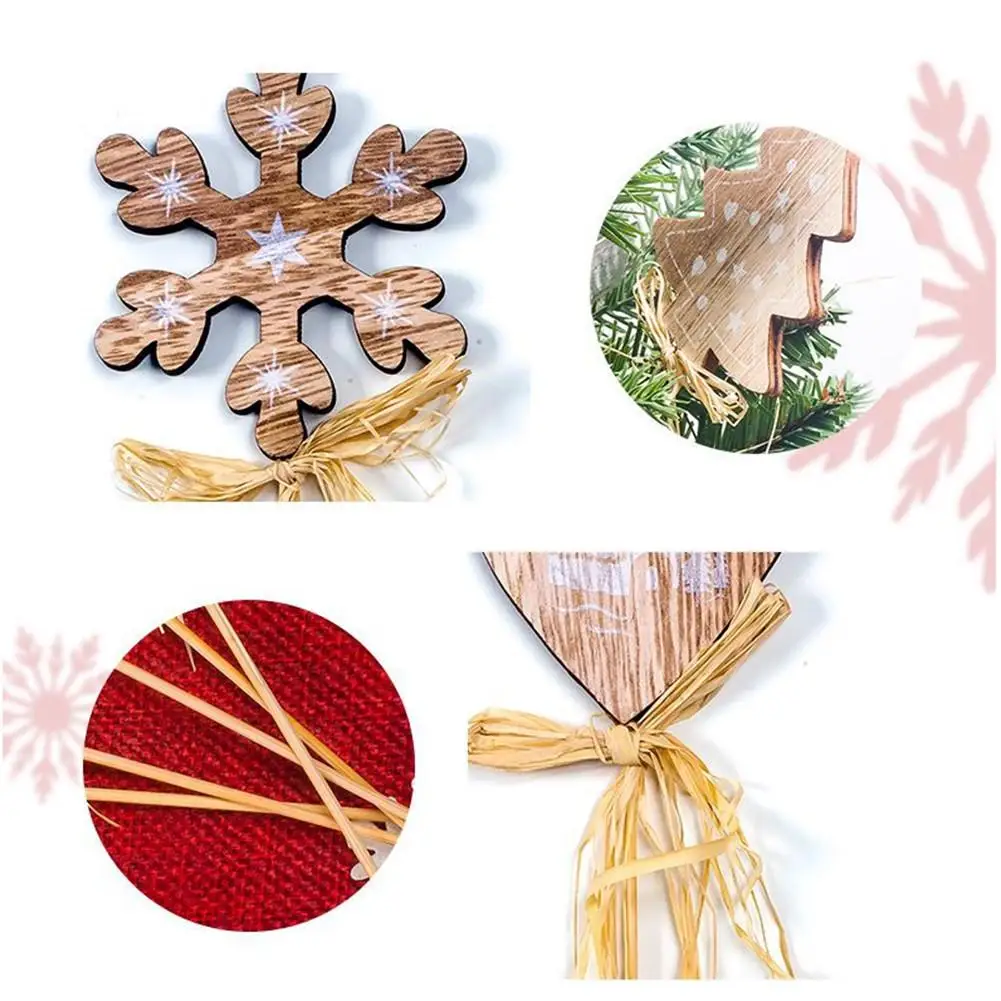 5pcs Wooden Christmas With Straw Cuttings Table Decoration Card Creative Christmas Tree Decorations For Home Christmas Decoratio