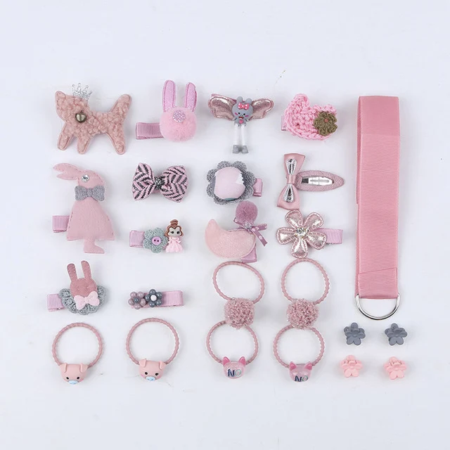 24pcs--I 18/24 шт./комплект, Детский комплект для волос, заколка для волос с цветком, заколка-бабочка заколки для волос для девочек, эластичная повязка на голову, головной убор, подарок - Цвет: 24pcs--I