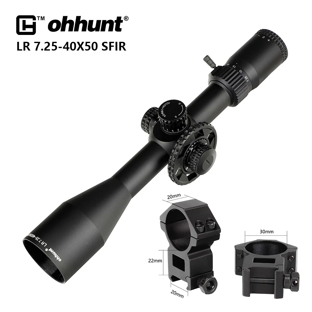 High Picatinny Rings Ohhunt LR 7,25-40X50 SFIR охотничий прицел боковой Parallax револьверный замок сброс стекла гравированная сетка Красная подсветка прицел - Цвет: High Picatinny Rings