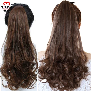 

MANWEI Long Natural Wavy Ponytail Hair Extension For Women Heat Resistant Wrap Around Clip-in Ponytails Synthetic Hairpieces