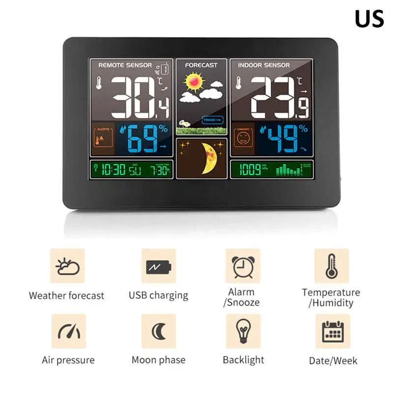 

Hot Weather Station Thermometer Hygrometer Barometer Wireless Weather Station With Indoor Outdoor Sensor Time Display Day Date
