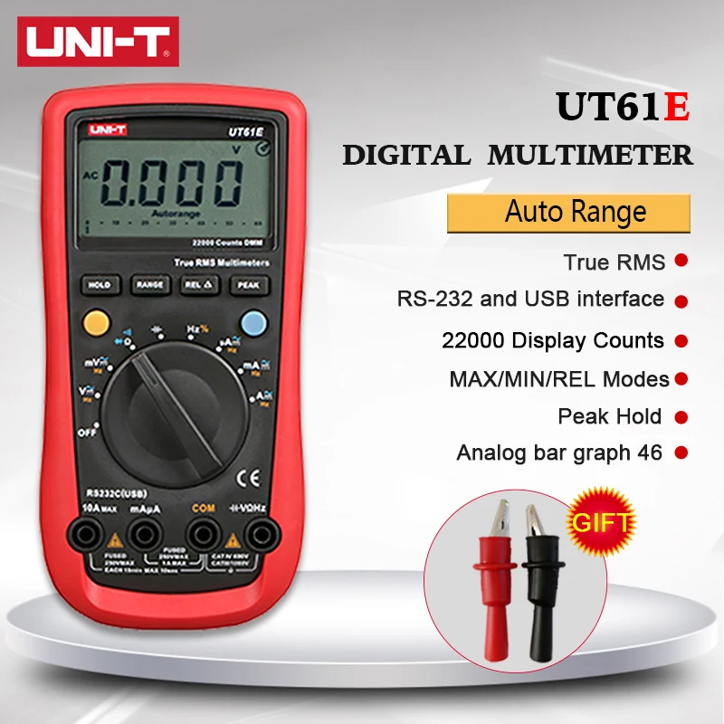 UNI-T UT61E True RMS цифровой мультиметр AC DC Вольт Ампер Ом метр Конденсатор Транзистор тестер данных пик