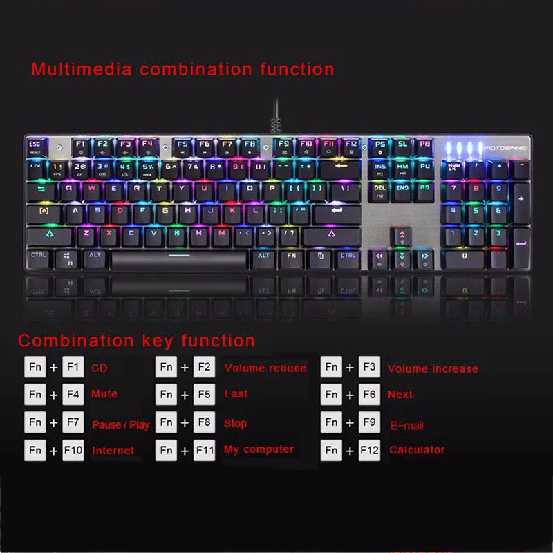 MOTOSPEED CK888 клавиатура RGB Механическая Проводная игровая клавиатура оптическая мышь комбинированная со светодиодный подсветкой для ПК ноутбука PUO88