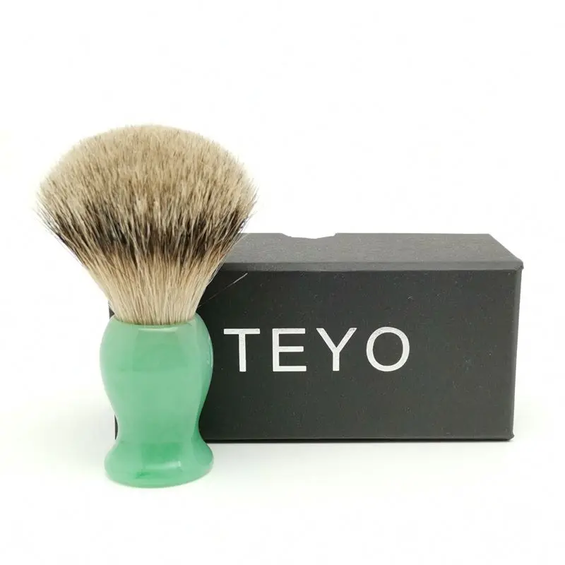 Щетка для бритья TEYO Silvertip из барсука с изумрудно-зеленым узором смоляная ручка