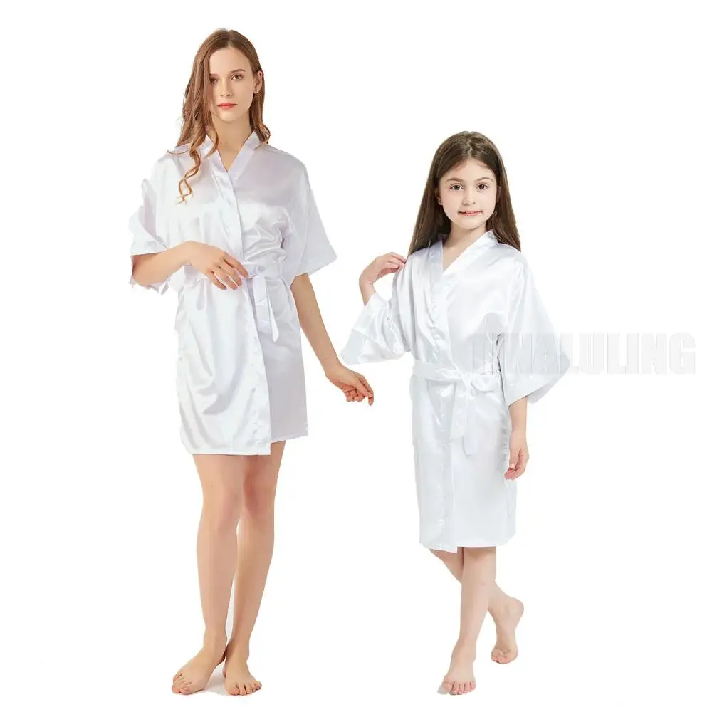 Mother Daughter Robes Kimonos Bath Satin Robes Kimono Bathrobe Wedding Party Spa Satin Silk Robes Family Matching Clothes