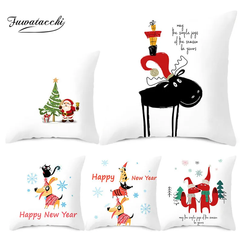 

Fuwatacchi Christmas Pillow Cover Deer Cushion Cover Animals Thorw Pillow Case for Home Sofa Decorative Pillows Cover 45*45cm