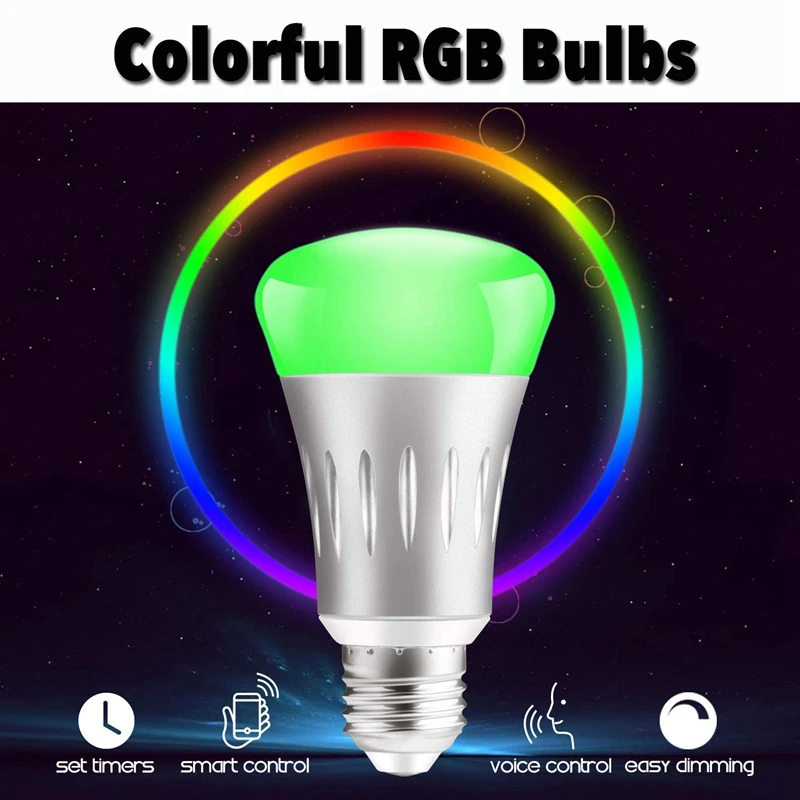 

WiFi Smart Bulb, E27 7W RGB Dimming LED Smart Light Bulb Work with Alexa, Google Assistant, IFTTT, APP Remote Control, No Hub Re
