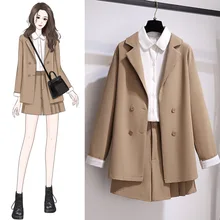 Traje de pantalones cortos para mujer, traje pequeño profesional, temperamento rojo frito, conjunto de dos piezas, reducción de edad, Otoño, 2021