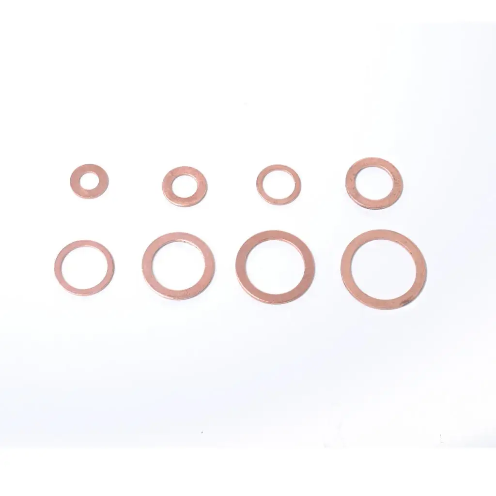 120 Pieces 8 Sizes Assorted Solid Copper Crush Washers Seal Flat Ring with Case