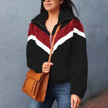 

Women Stitching Pockets Blouse Zipper Coat Lapel Long Sleeve Casual Loose Jacket H9